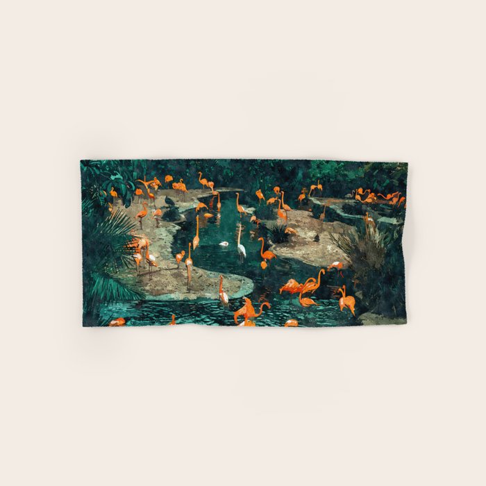 Flamingo Creek #Flamingo #Tropical #Illustration Bath Towel