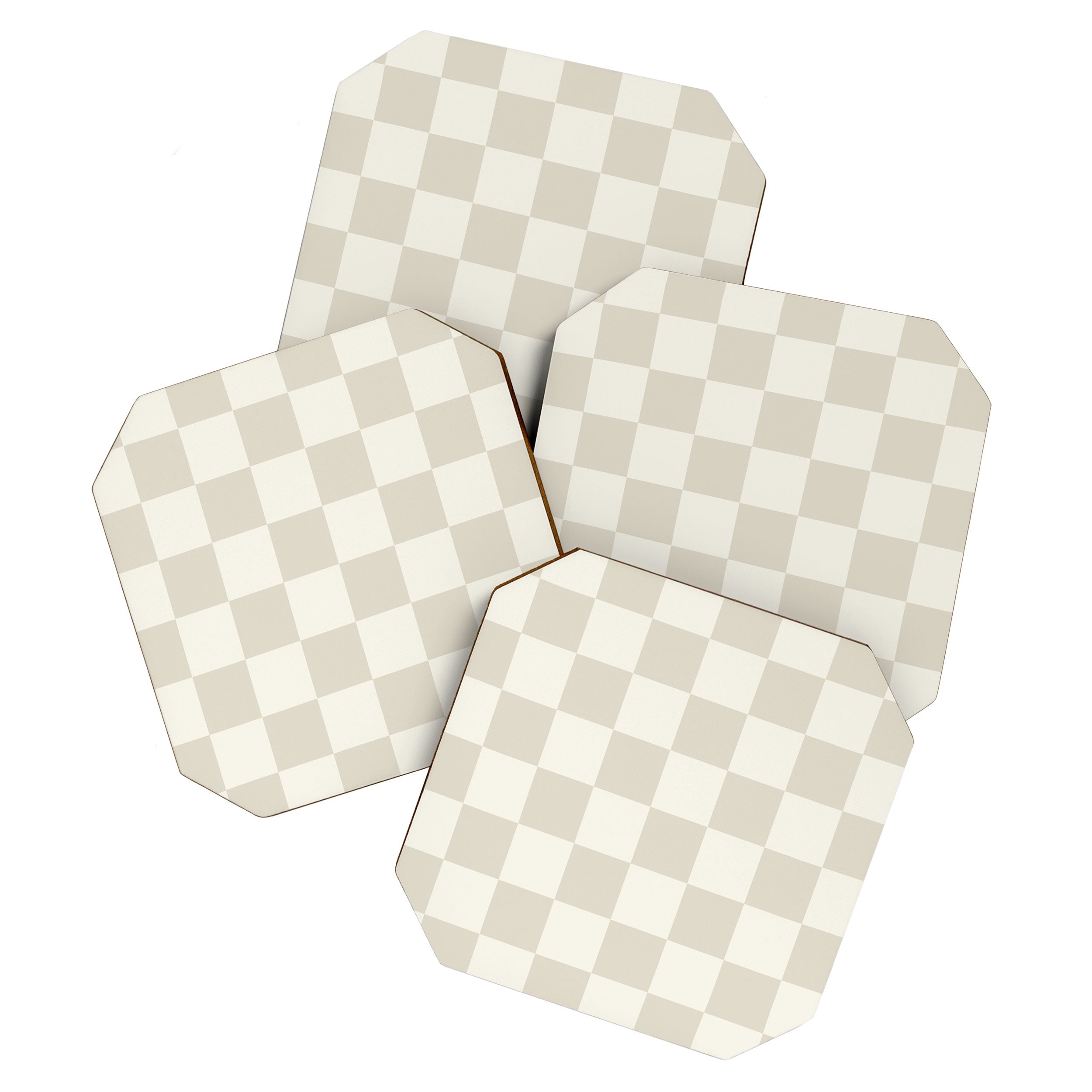 Checkerboard Check Checkered Pattern In Mushroom Beige And Cream Coaster
