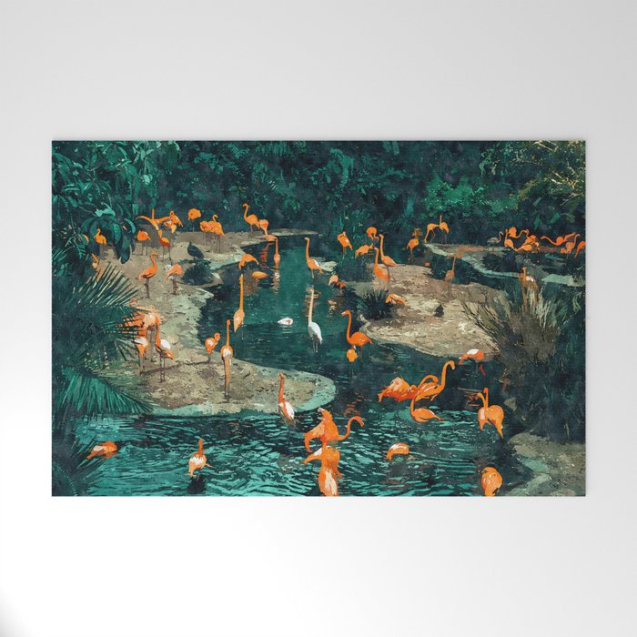 Flamingo Creek #Flamingo #Tropical #Illustration Welcome Mat