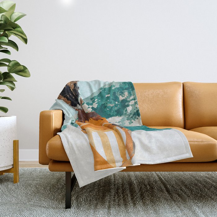 Solo Traveler, Watercolor Black Woman Painting, Travel Tropical Summer Illustration Throw Blanket