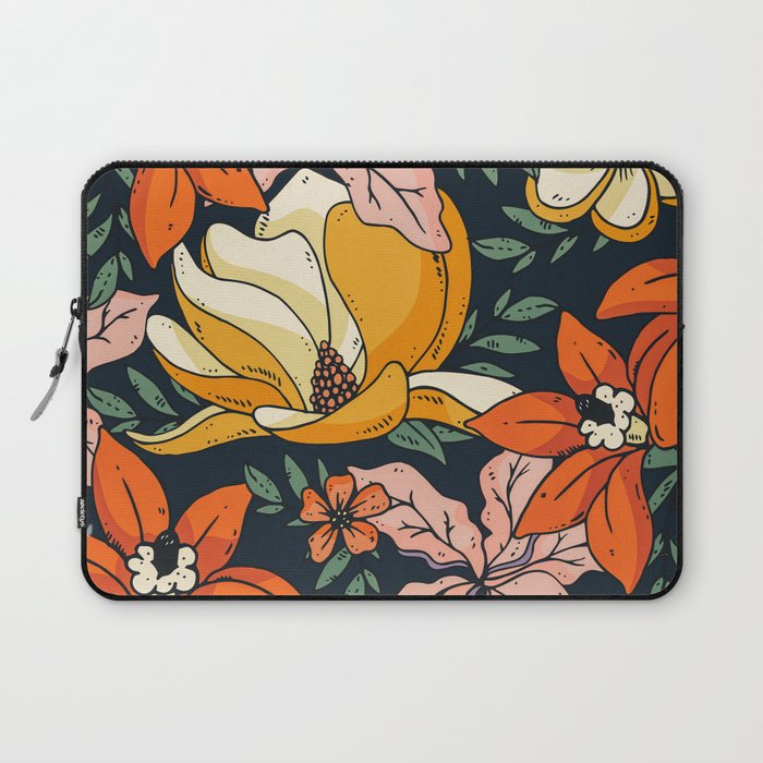 Night Forest, Colorful Dark Eclectic Floral Nature Botanical Jungle Floral Bohemian Illustration Laptop Sleeve