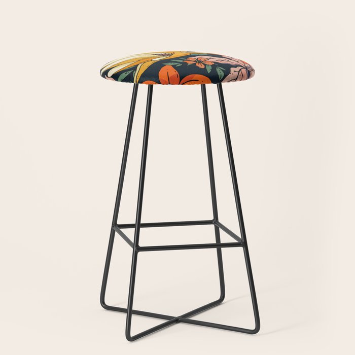 Night Forest, Colorful Dark Eclectic Floral Nature Botanical Jungle Floral Bohemian Illustration Stool