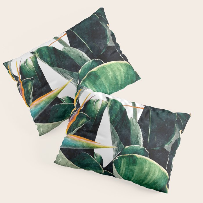 Paradise Bird, Nature Botanical Plant Floral, Tropical Garden Watercolor Painting Pillow Sham