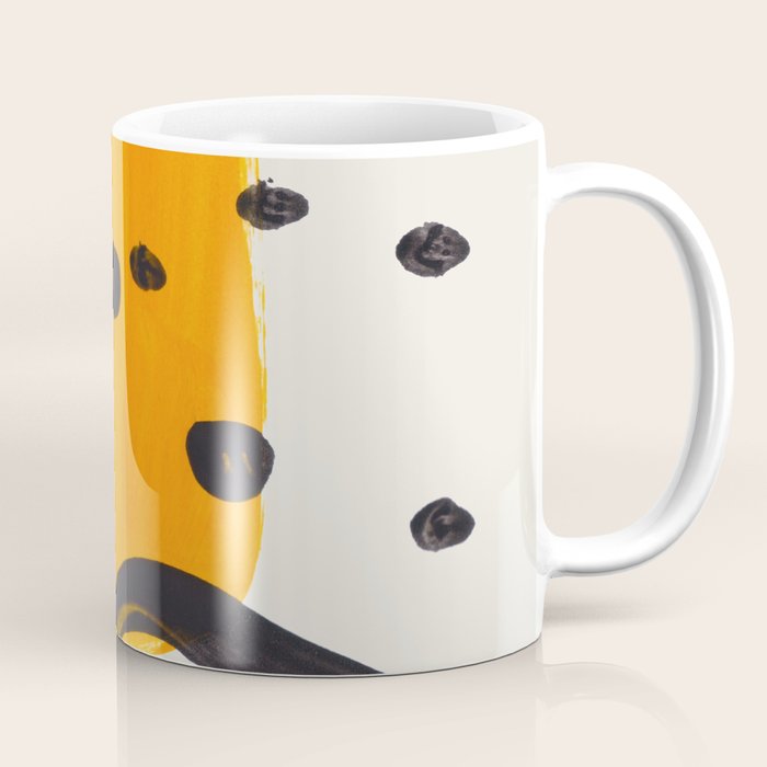 Unique Abstract Unique Mid Century Modern Yellow Mustard Black Ring Dots Coffee Mug
