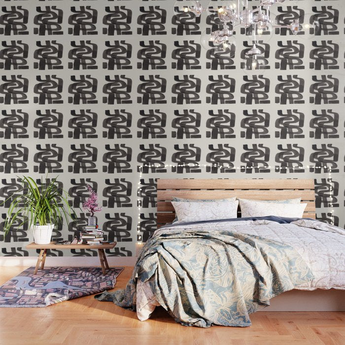 Black Ink Paint Brush Strokes Wiggles Mid Century Modern Wallpaper