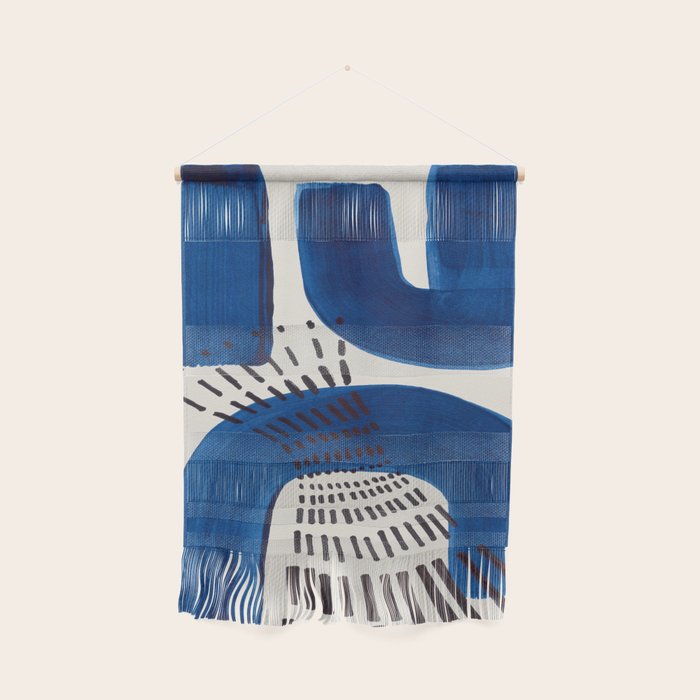 Colorful Mid Century Modern Abstract Fun Shapes Patterns Navy Blue Abstract Expressionism Wall Hanging