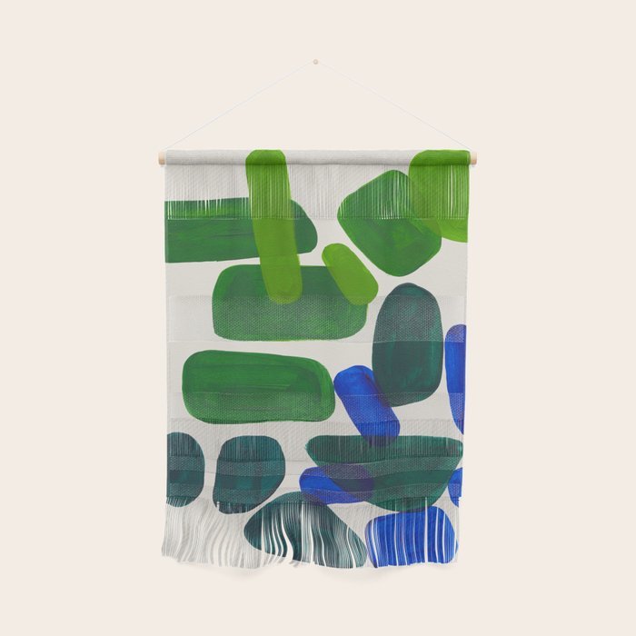 Minimalist Modern Mid Century Colorful Abstract Shapes Phthalo Blue Lime Green Gradient Overlapping Wall Hanging