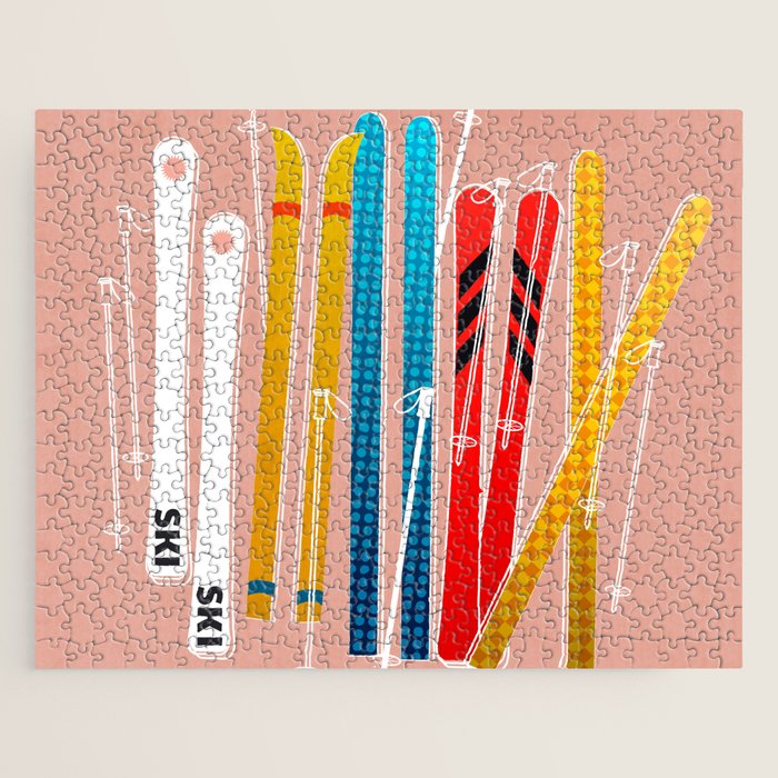 Colorful Ski Illustration And Pattern No 2 Jigsaw Puzzle