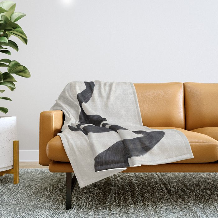 Minimalist Abstract Art Smoke Genie In The Lamp Mythical Magical Ink Art Black & White Throw Blanket