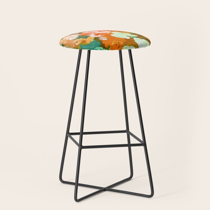 Velvet Floral, Summer Eclectic Botanical Blossom Blush Painting, Nature Colorful Garden Illustration Stool