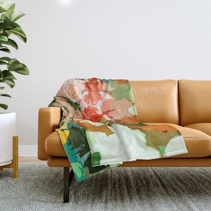 Velvet Floral, Summer Eclectic Botanical Blossom Blush Painting, Nature Colorful Garden Illustration Throw Blanket