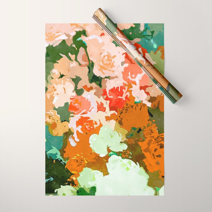 Velvet Floral, Summer Eclectic Botanical Blossom Blush Painting, Nature Colorful Garden Illustration Wrapping Paper