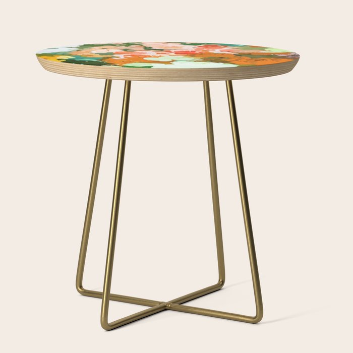 Velvet Floral, Summer Eclectic Botanical Blossom Blush Painting, Nature Colorful Garden Illustration Side Table