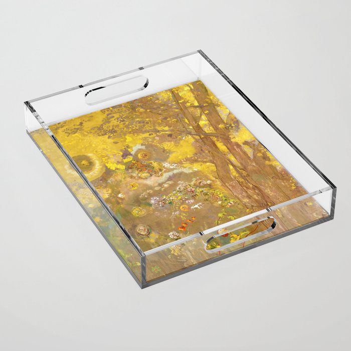 Odilon Redon "Trees On A Yellow Background" Acrylic Tray