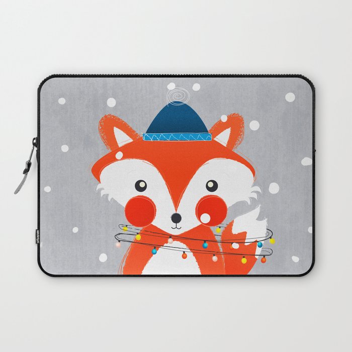Christmas Fox With Fairy Lights Laptop Sleeve