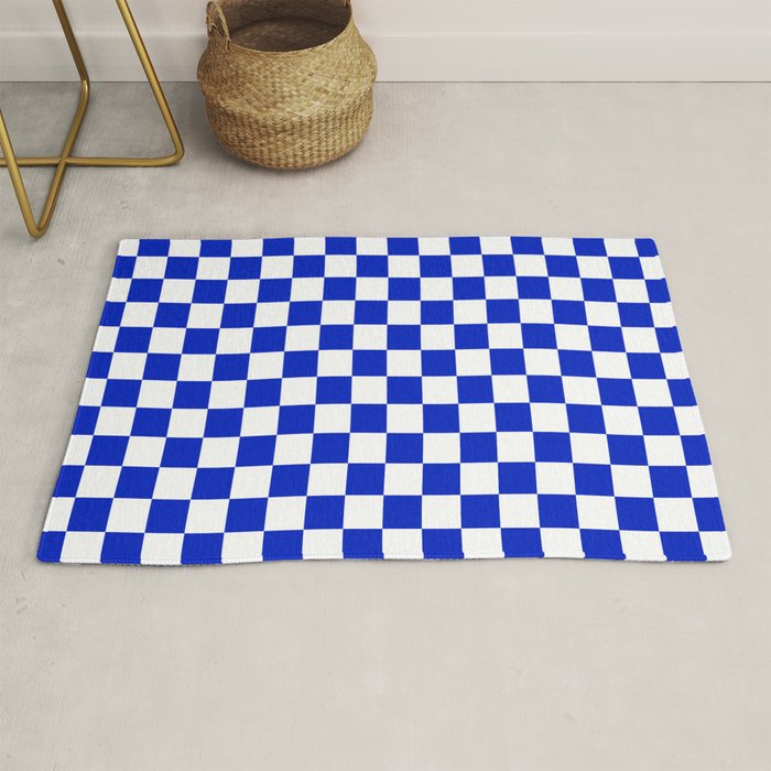 Cobalt Blue And White Checkerboard Pattern Rug
