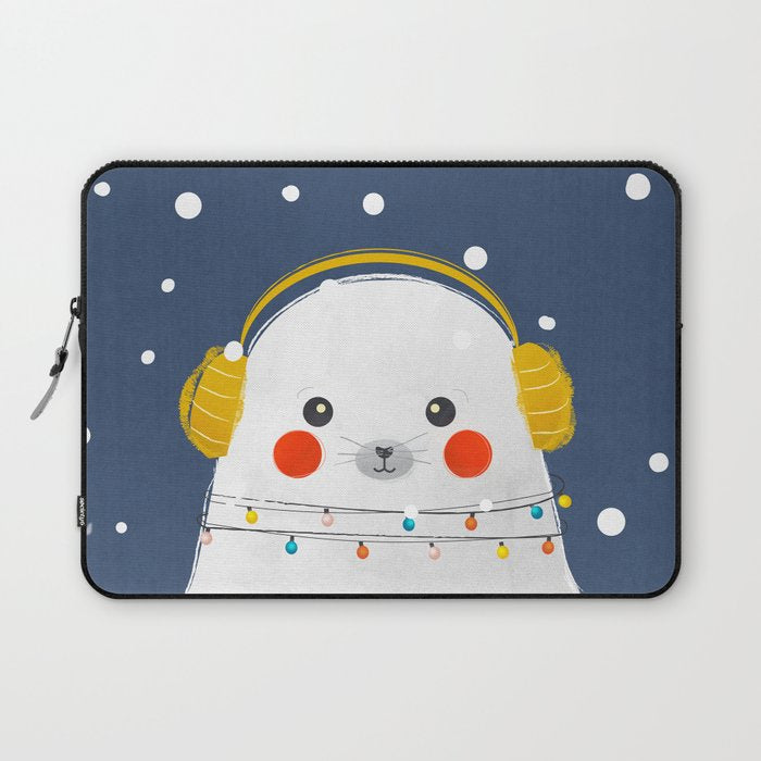 Christmas Baby Seal With Fairy Lights Laptop Sleeve