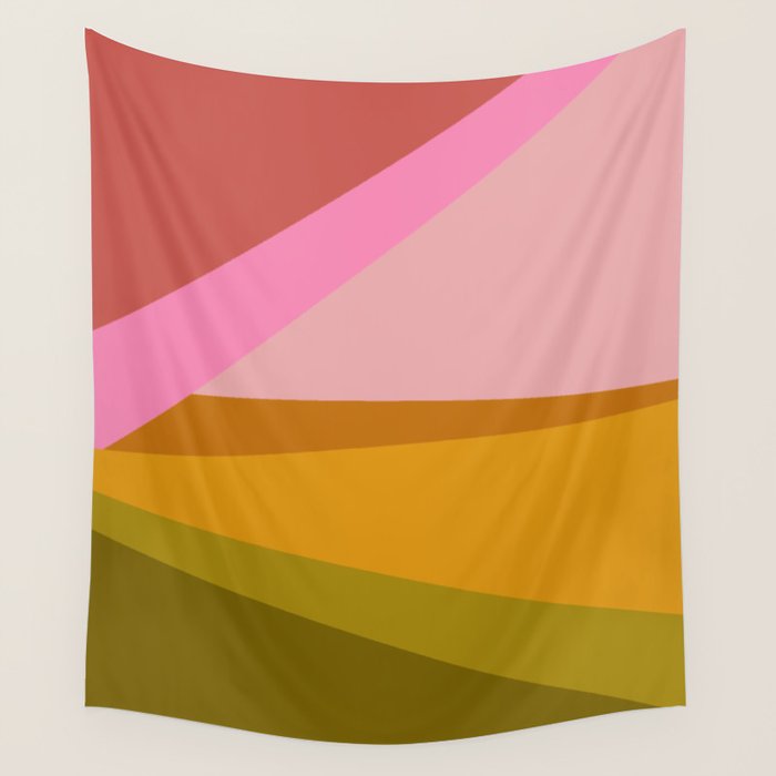 Colorful Geometric Abstract In Pink, Mustard, And Green Wall Tapestry