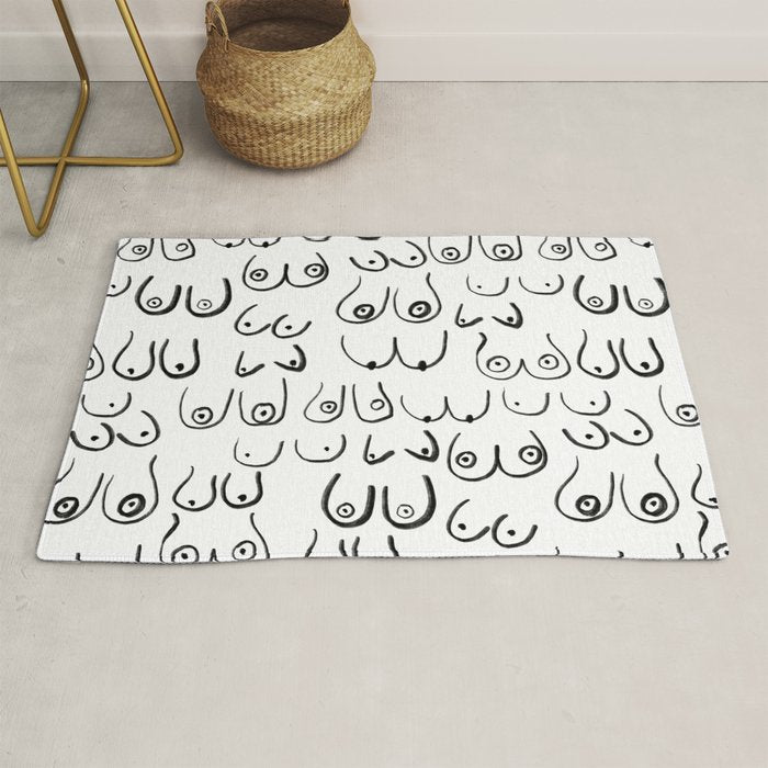 Boobs Pattern - Black And White Line Drawing, Life Drawing, Feminine Art Rug
