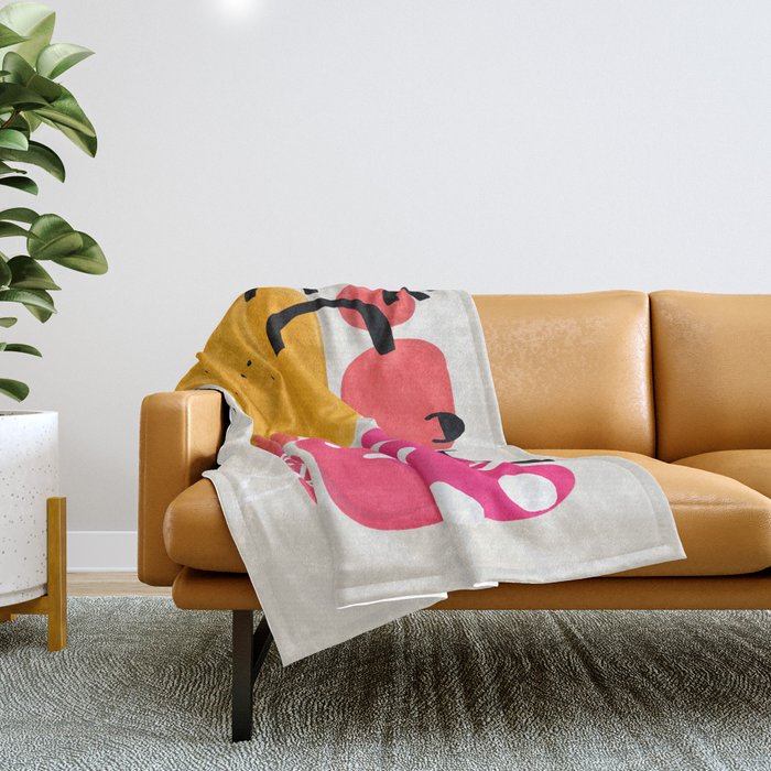Vintage Fun Minimalist Abstract Colorful Mid Century Modern Yellow Magenta Bubbles With Patterns Throw Blanket