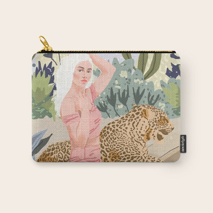 How To Train Your Leopard, Wild Cat Bohemian Woman Painting, Swimming Pool Bikini Summer Swim Animal Carry All Pouch