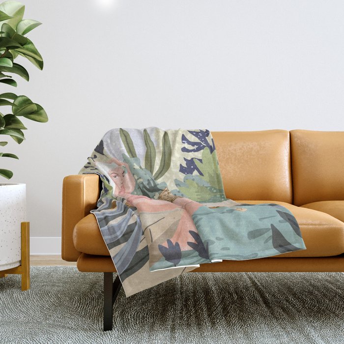 How To Train Your Leopard, Wild Cat Bohemian Woman Painting, Swimming Pool Bikini Summer Swim Animal Throw Blanket