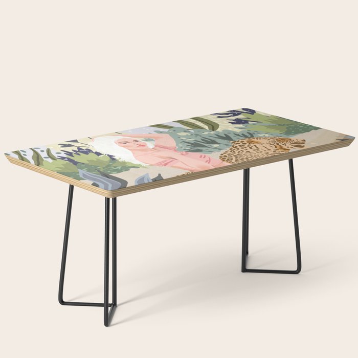 How To Train Your Leopard, Wild Cat Bohemian Woman Painting, Swimming Pool Bikini Summer Swim Animal Coffee Table