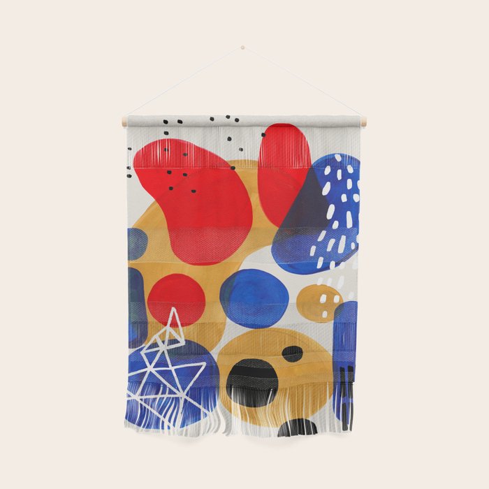 Fun Mid Century Modern Abstract Minimalist Vintage Primary Colors Blue Red Yellow Bubbles Wall Hanging