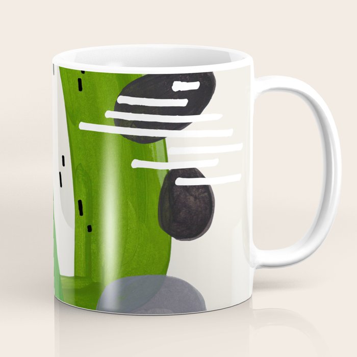 Fun Mid Century Modern Abstract Minimalist Olive Green Rings Grey Black Accent Coffee Mug
