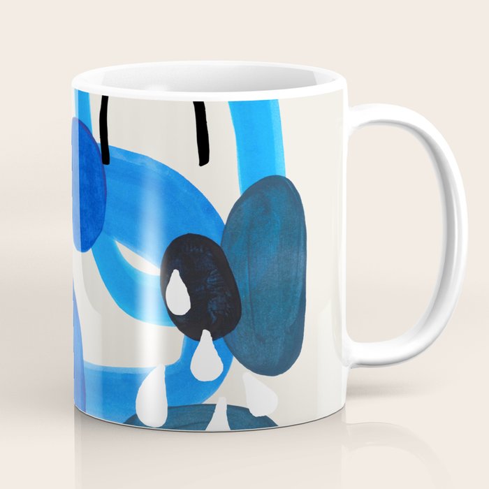 Mid Century Modern Abstract Colorful Art Patterns Ocean Blue Turquoise Grey Coffee Mug