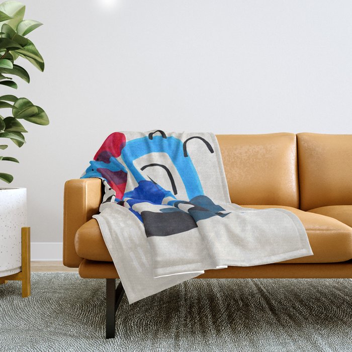 Mid Century Modern Abstract Colorful Art Patterns Ocean Blue Turquoise Grey Throw Blanket