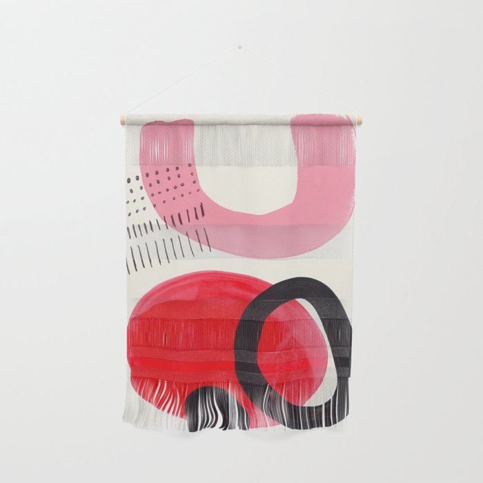 Vintage Abstract Mid Century Modern Playful Pink Red Candy Colors Organic Shapes Wall Hanging