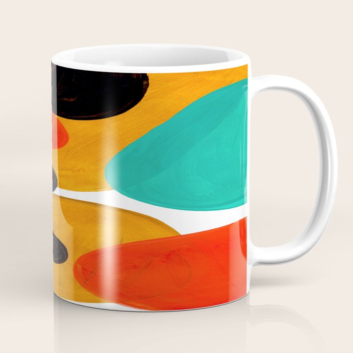 Mid Century Modern Abstract Minimalist Retro Vintage Style Rolie Polie Olie Bubbles Teal Orange Coffee Mug