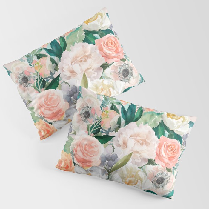 Pastel Flower Bouquet With Roses Pillow Sham