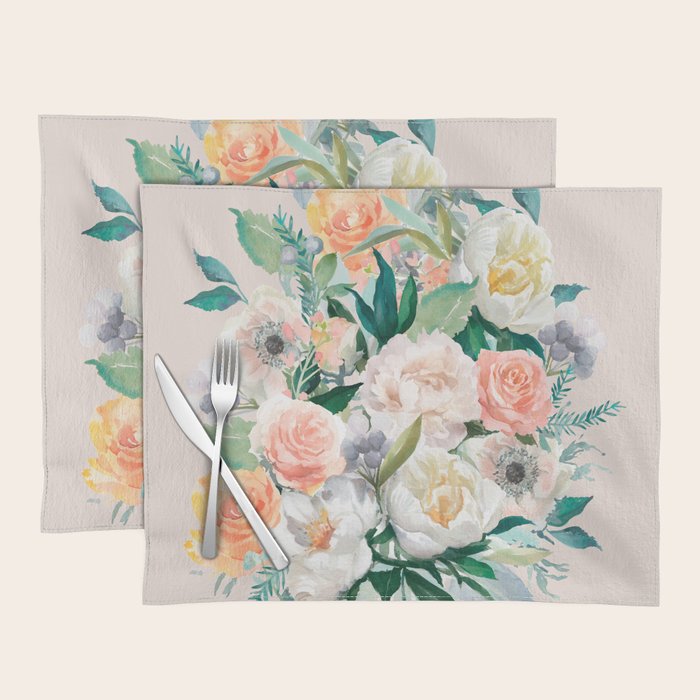 Pastel Flower Bouquet With Roses Placemat