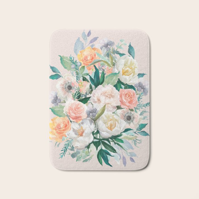 Pastel Flower Bouquet With Roses Bath Mat