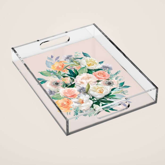 Pastel Flower Bouquet With Roses Acrylic Tray