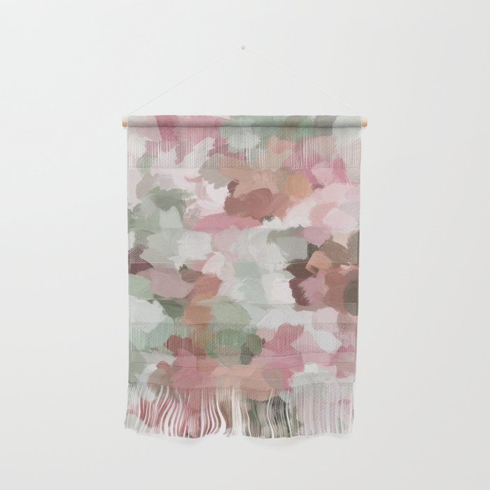 Spring Flurry - Sage Mint Green Fuchsia Blush Pink Abstract Flower Wall Art, Springtime Painting Wall Hanging