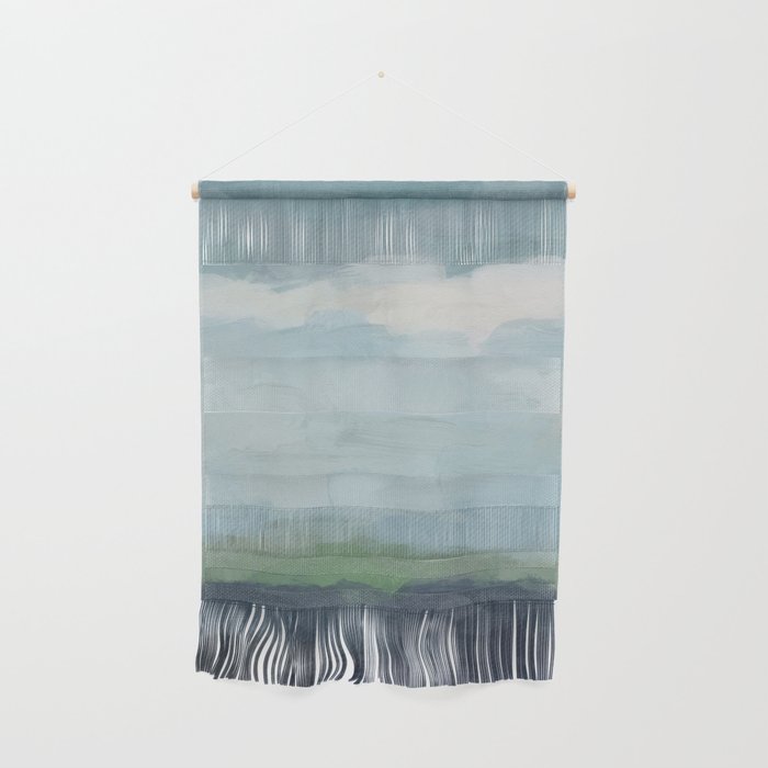 Sunday Afternoon - Navy Teal Aqua Sky Blue Green Abstract Art Painting Art Nature Horizon Modern Wall Hanging