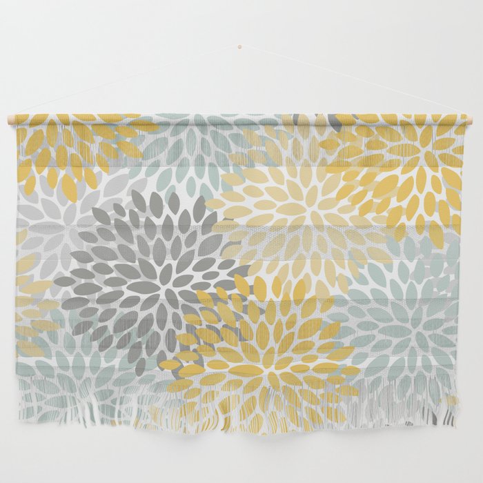 Floral Pattern, Yellow, Pale, Aqua And Gray Wall Hanging