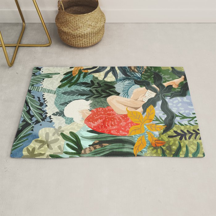 The Distracted Reader | Mindfulness Solo Travel | Bohemian Jungle Botanical Mood | Nature Book Lady Rug