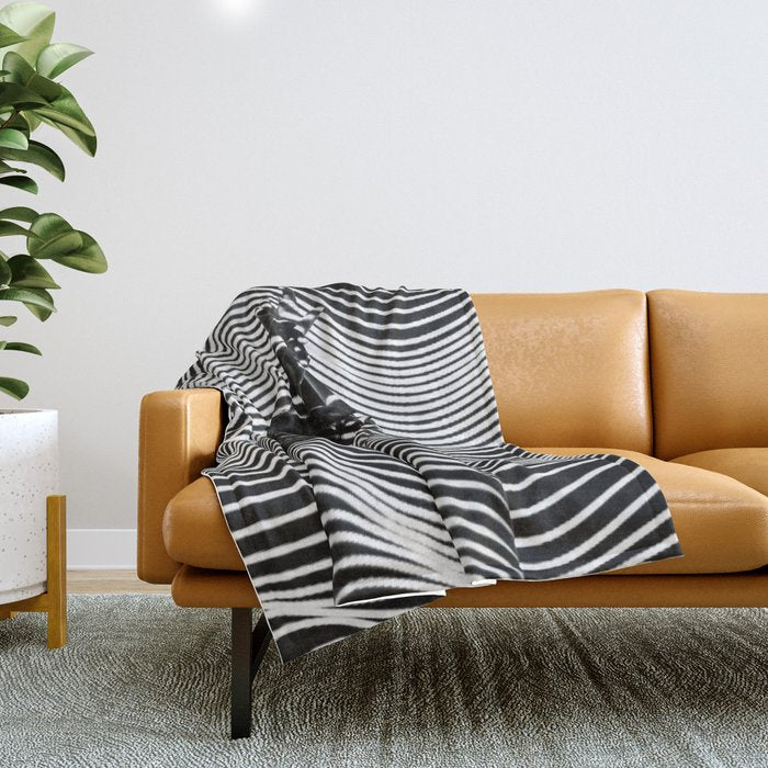 Minimalist Abstract Modern Ripple Lines Projected Woman Sensual Cool Feminine Black And White Photo Throw Blanket