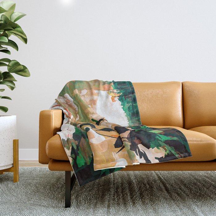 Flamingo Sighting, Jungle Nature Wildlife Birds Painting, Animals Forest Safari Illustration Throw Blanket