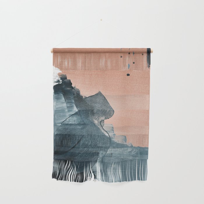 Renew: A Minimal Abstract Piece In Coral And Blue By Alyssa Hamilton Art Wall Hanging