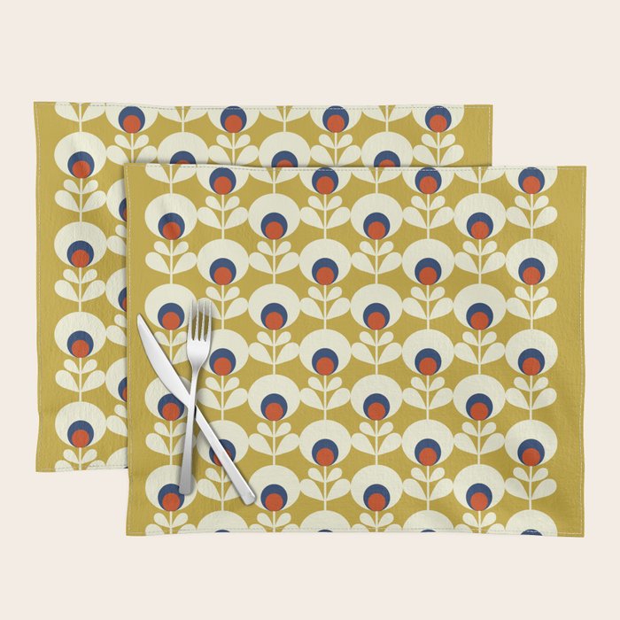 Flowers Geometry Mustard - Retro Pattern No3 Placemat