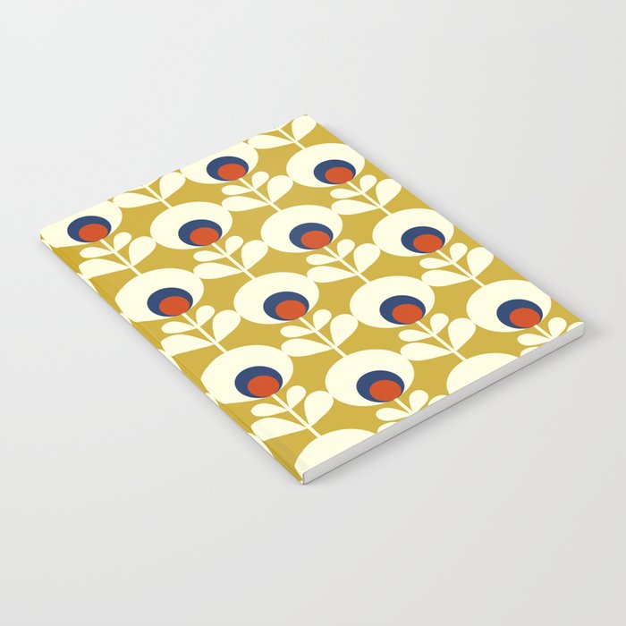 Flowers Geometry Mustard - Retro Pattern No3 Notebook