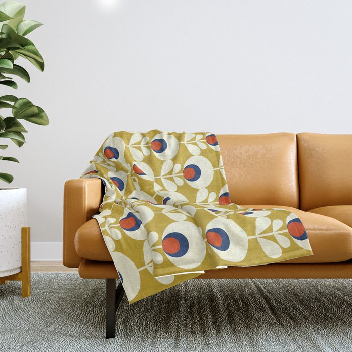 Flowers Geometry Mustard - Retro Pattern No3 Throw Blanket