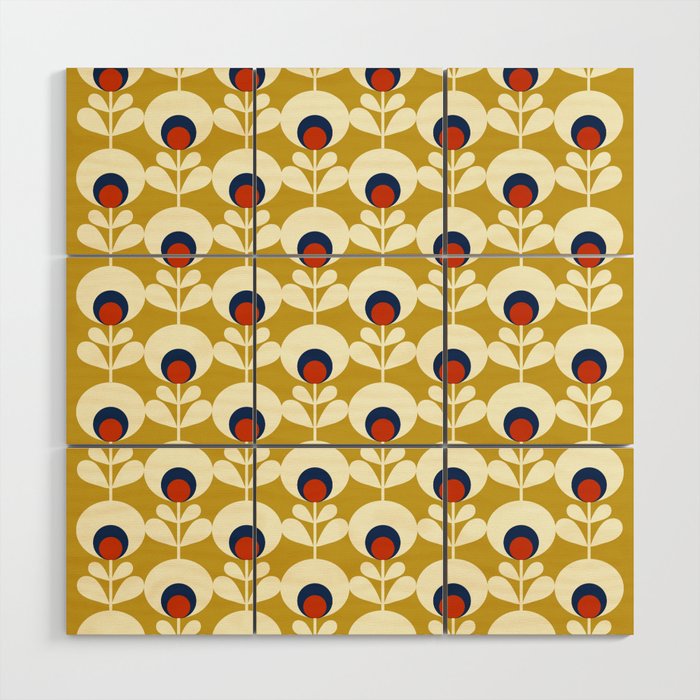 Flowers Geometry Mustard - Retro Pattern No3 Wood Wall Art