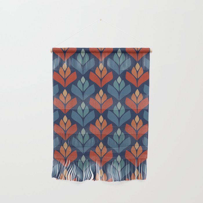 Blue & Red Retro Trefoil Pattern Wall Hanging