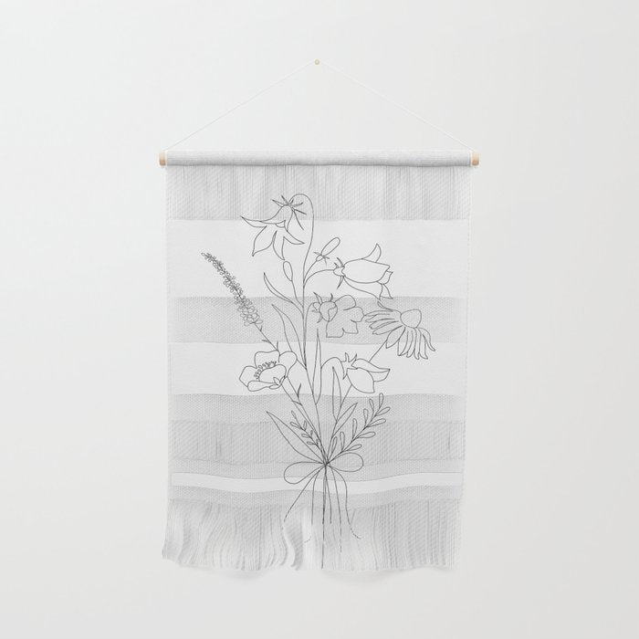 Small Wildflowers Minimalist Line Art Wall Hanging